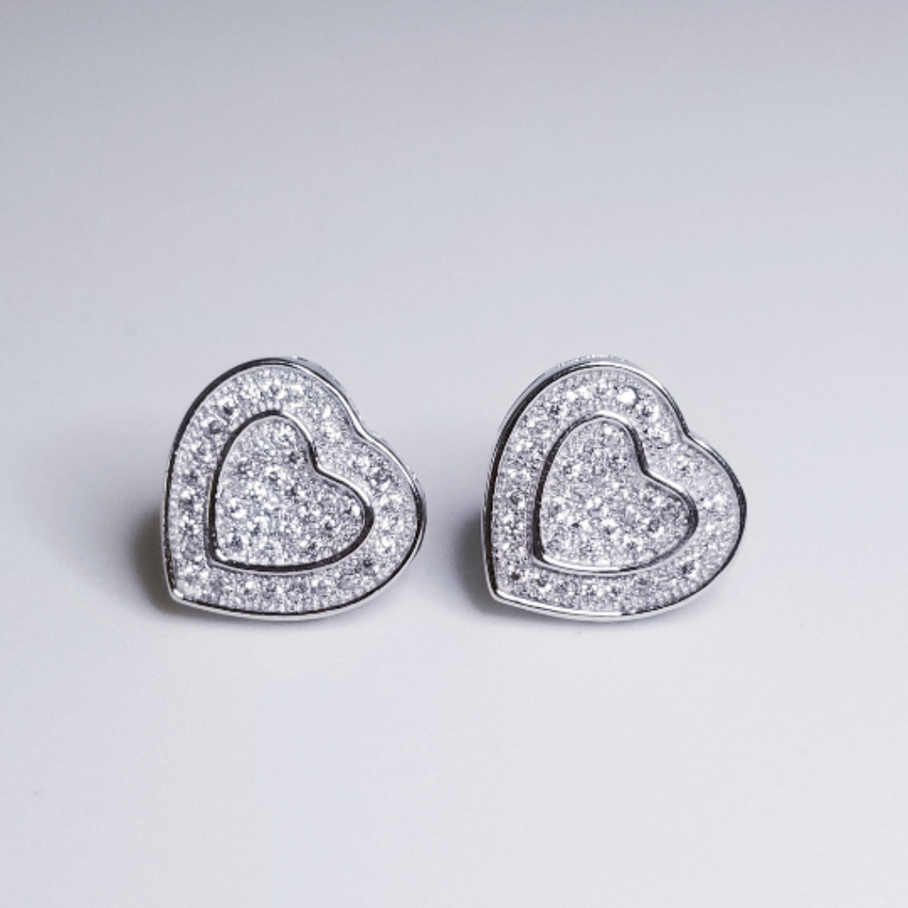 New 14k White Gold On 925 Heart Earrings